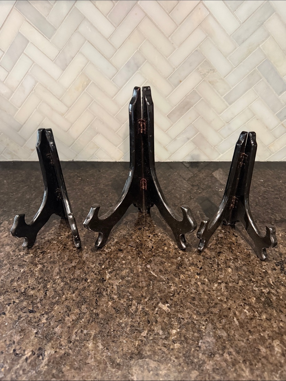 Target Corp Hinged Black lacquered wood easel Set of 3: small 6” big 5 3/4”